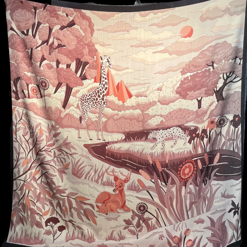 和平世界-140双面丝羊绒大方巾双面双色印花方巾135*135cm