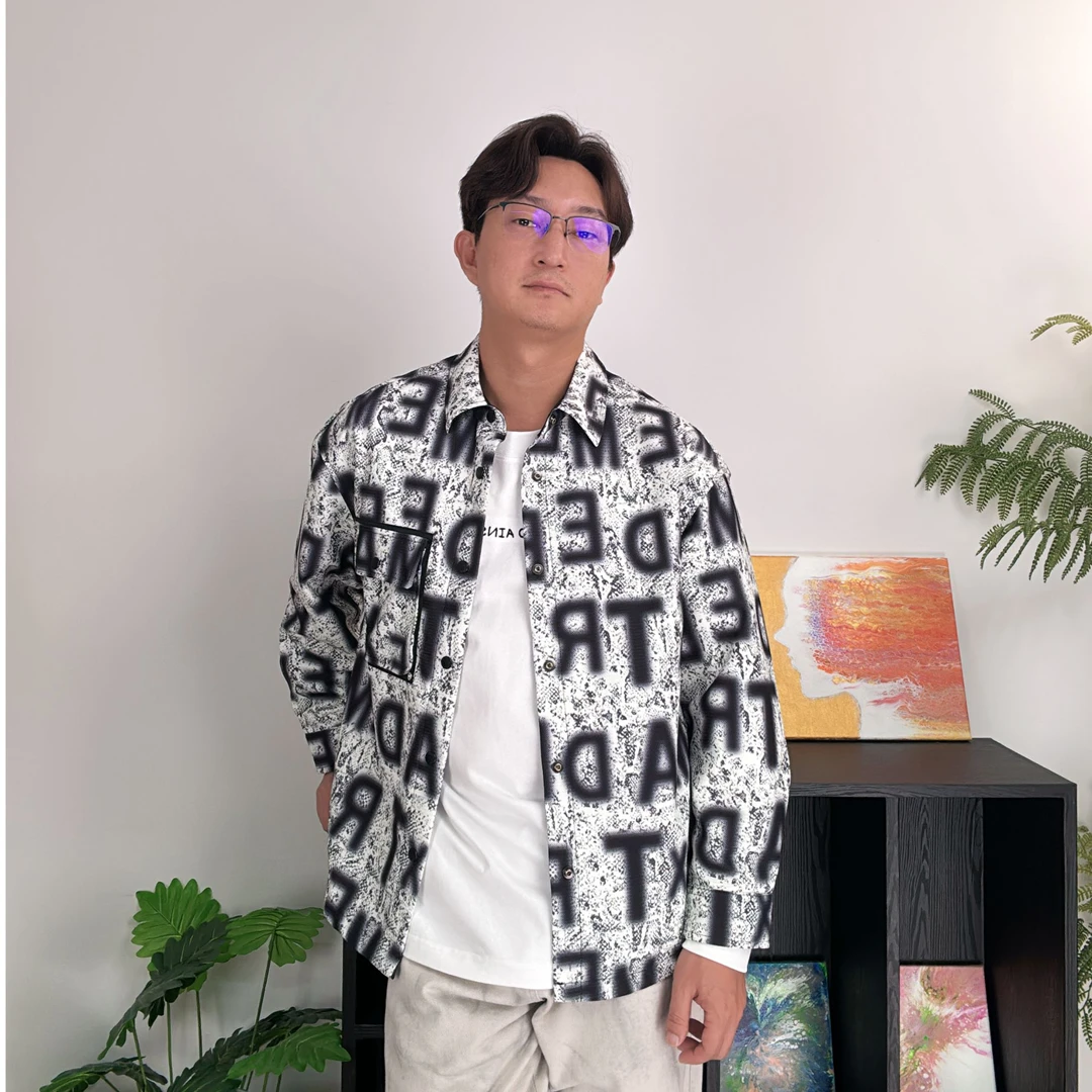 2024秋季韩系新款轻奢男衬衫外套痞帅高货字母印花宽松潮牌衬衣