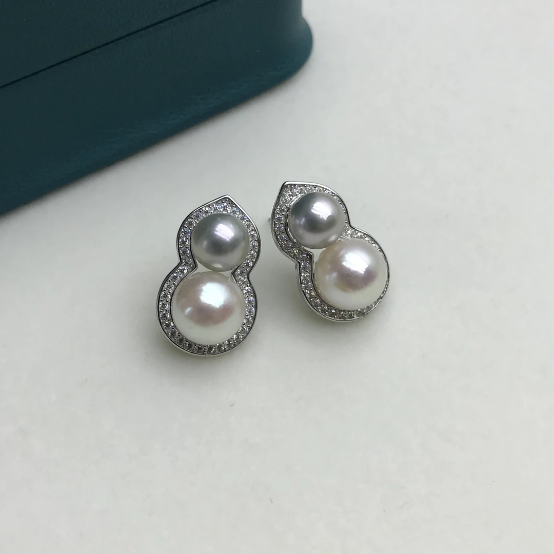 海水akoya真多麻双珠葫芦耳钉S925