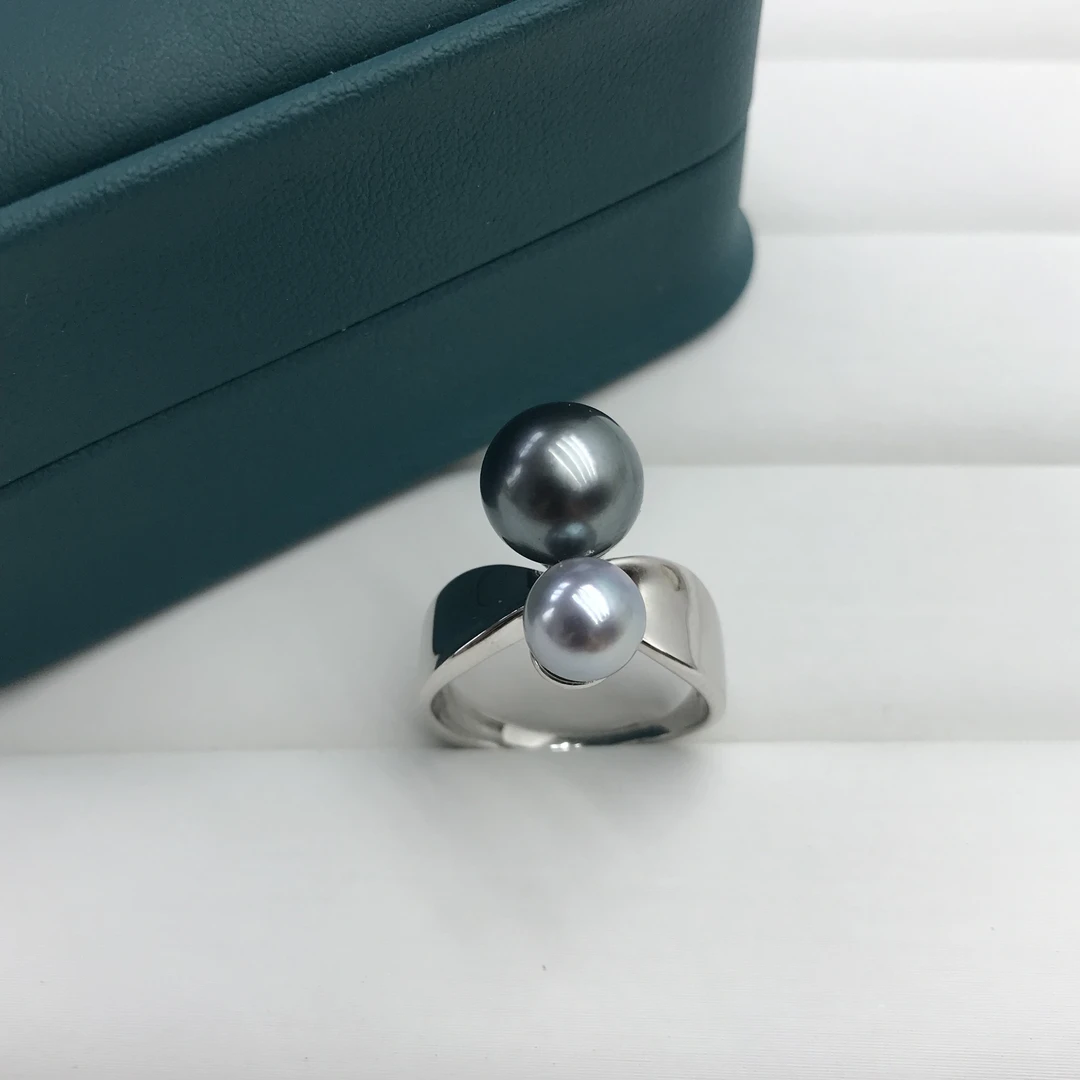 海水大溪地真多麻双珠戒指S925可开口