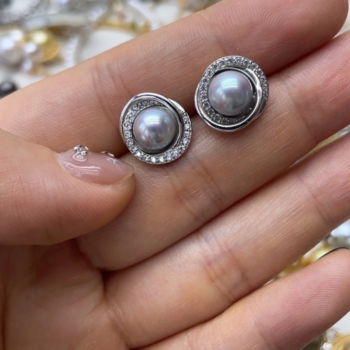海水珍珠耳饰银S925镶嵌
