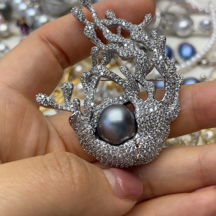 海水珍珠胸针合金