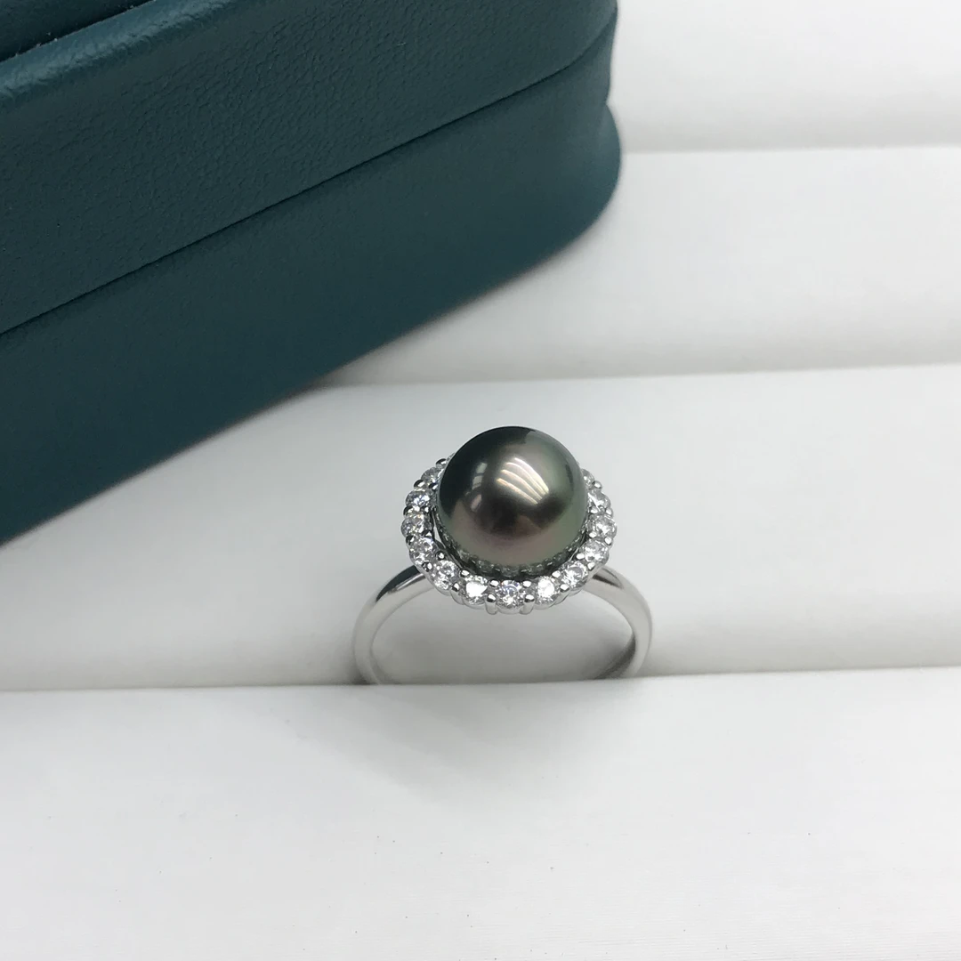 海水大溪地太阳花戒指S925孔雀绿可调节9-10mm