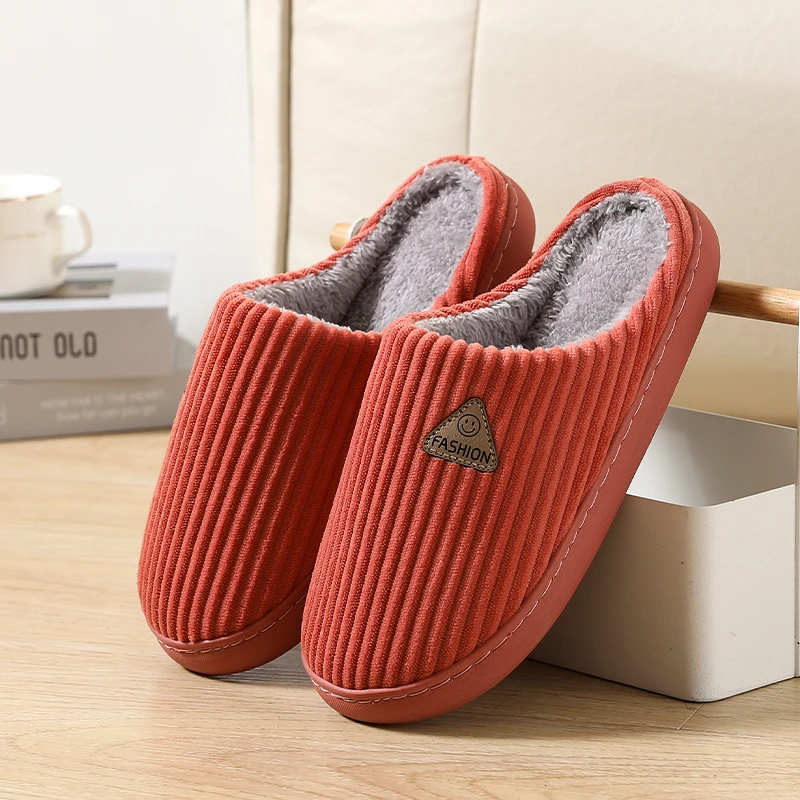 灯芯绒棉拖鞋女居家防滑防水厚底棉拖鞋情侣家居室内包头地板拖鞋