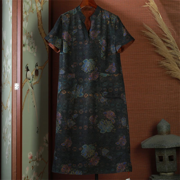 芹  新中式风 227524 蓝莲花 连衣裙