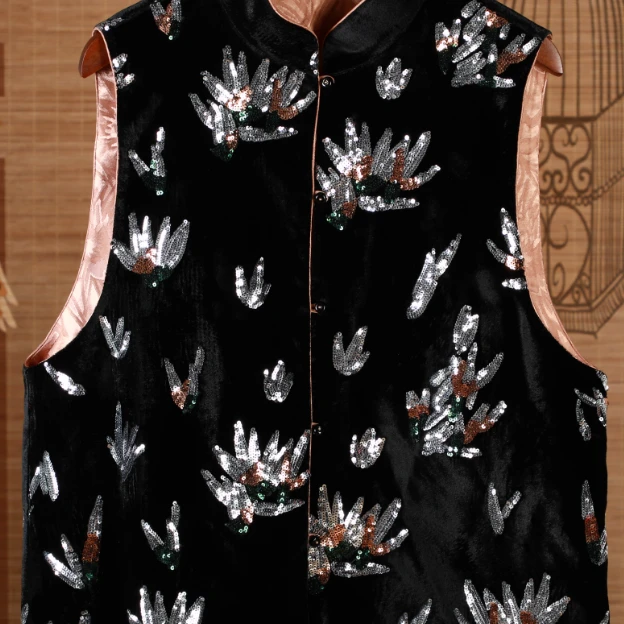 芹 新中式风桑蚕丝 黑色马甲 192324 L