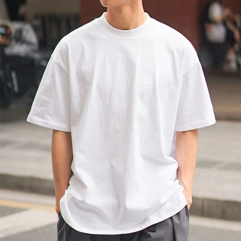260克重磅纯棉男士短袖t恤白色100棉美式小圆领半袖体恤oversize
