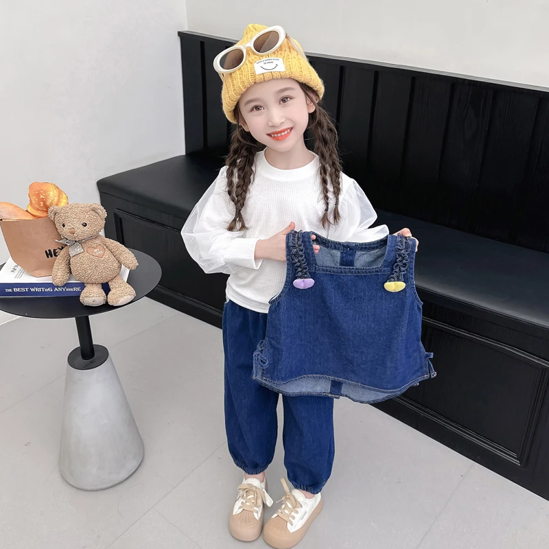 女童秋装套装2024新款韩版儿童牛仔三件套小女孩秋季洋气时髦童装