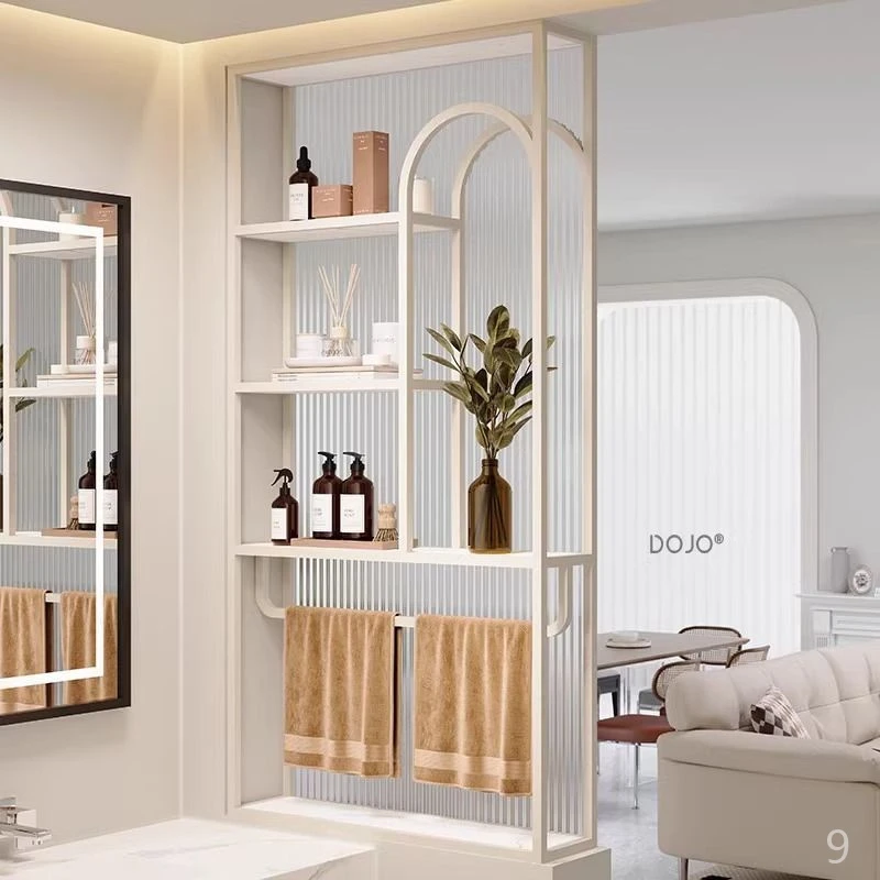 屏风设计师卫生间半墙隔断柜客厅屏风长虹玻璃铁艺一体干湿分区洗