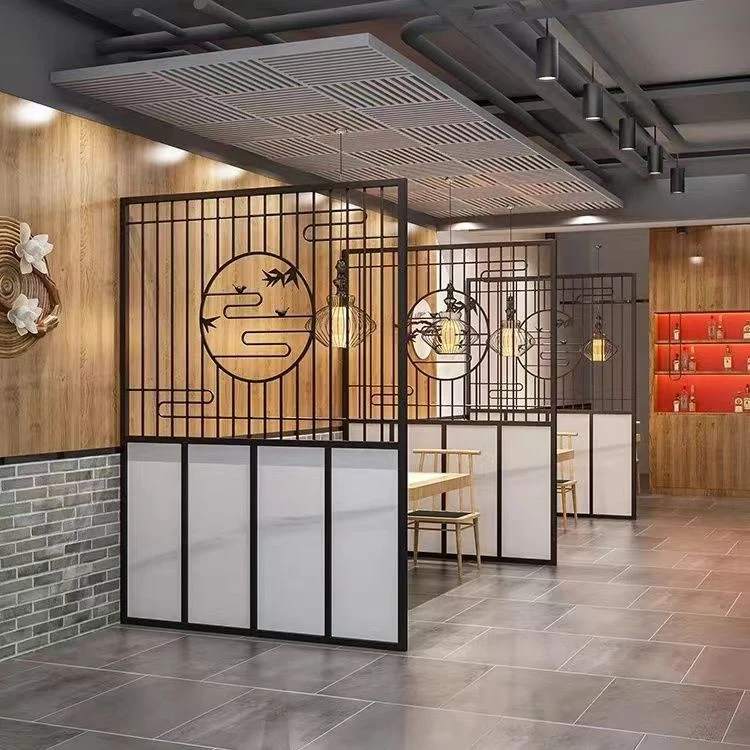 现代餐厅卡座隔断火锅店饭店过道屏风餐饮店铁艺镂空栅栏高端定制
