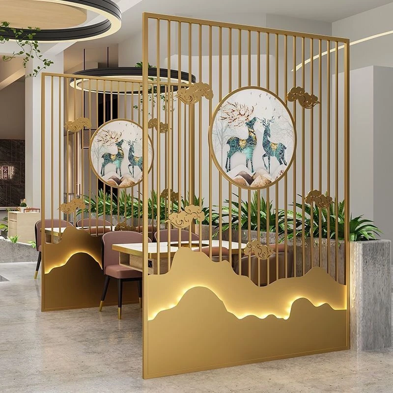 轻奢铁艺屏风隔断客厅火锅店卡座隔断屏风烧烤店屏风玄关隔断商