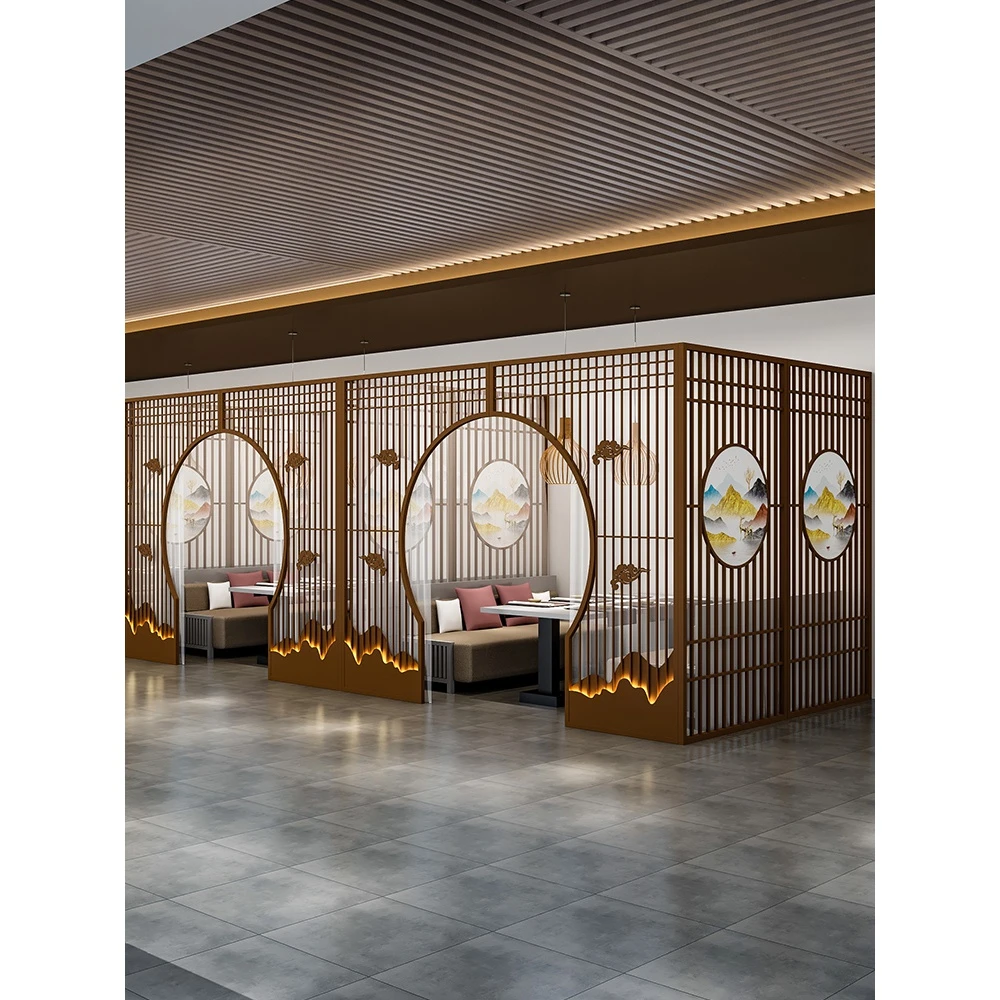 新中式火锅店雅间茶室茶楼餐厅包间屏风隔断包房镂空隔断墙定制