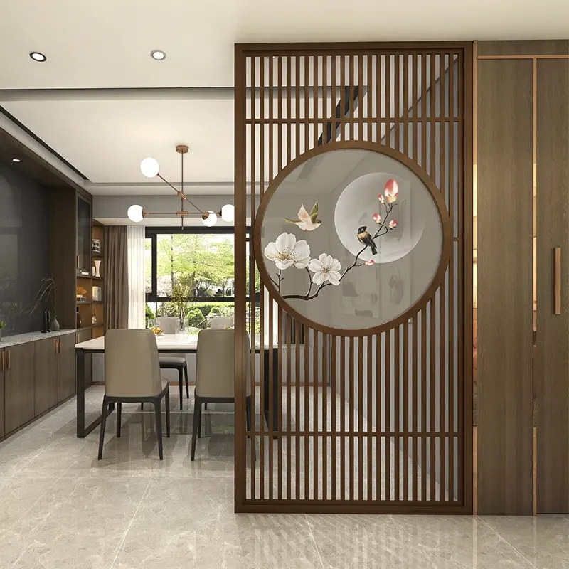 新中式实木屏风隔断办公室客厅遮挡定制简约玄关入户进门镂空现代