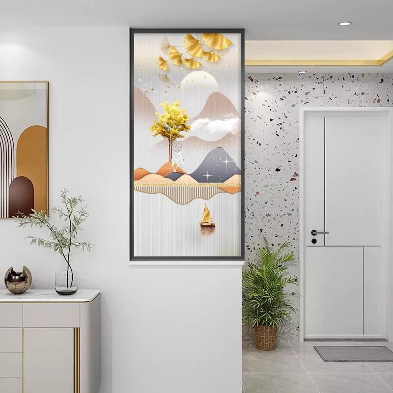 轻奢简约现代玻璃隔断客厅装饰遮挡入户玄关正对门卫生间半墙屏风