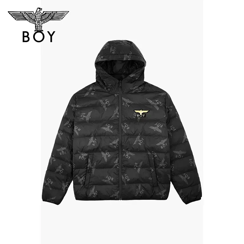 【经典至尊】BOYLONDON 新款保暖休闲满印连帽潮流羽绒服 N28015