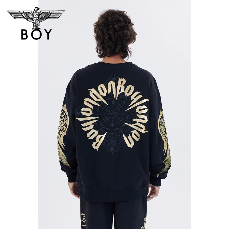 BOYLONDON圆领套头卫衣情侣同款嘻哈春秋季男上衣绣花长袖 N03008