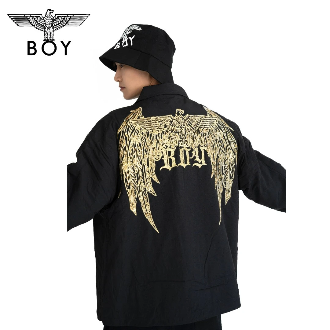 BOYLONDON潮牌外套情侣款春秋冬季款金色羽翼刺绣衬衫夹克 N23003