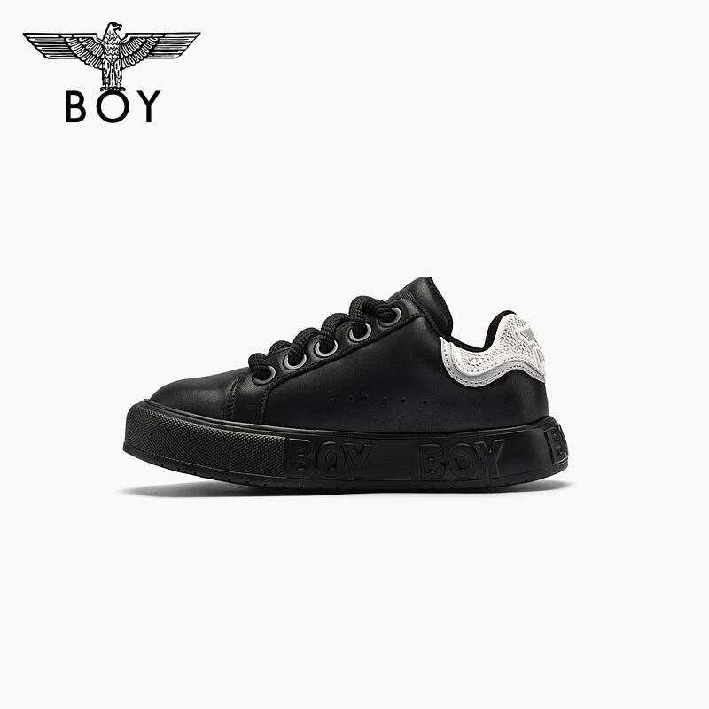BOY LONDON24秋新品男女同款休闲鞋黑色圆头时尚低帮板鞋N79006