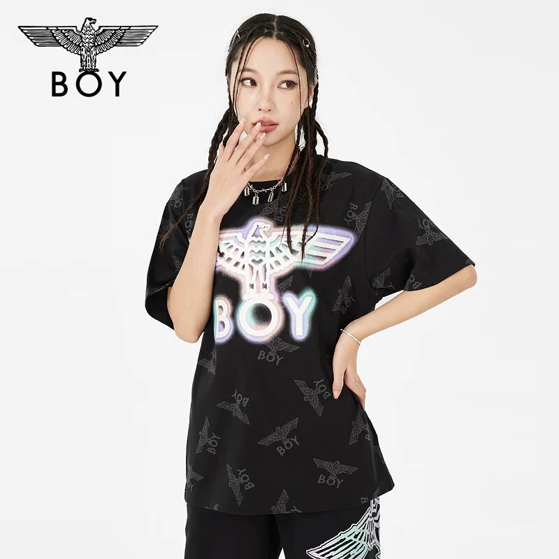 BOYLONDON夏季潮牌短袖情侣同款新款宽松高街时尚黑色T恤 N01073