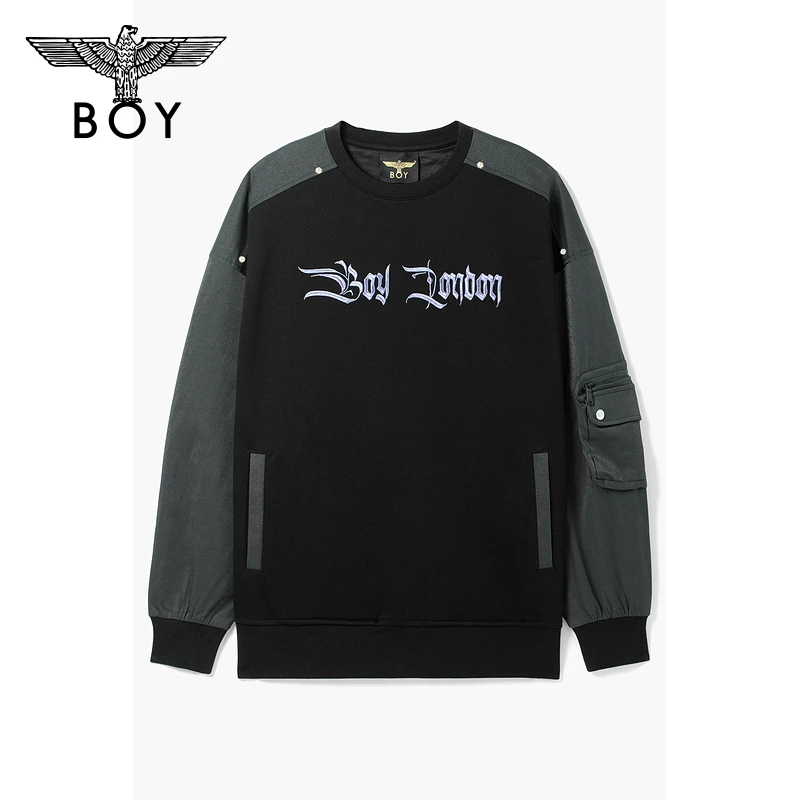 【夜鹰】BOYLONDON卫衣龙年哥特字母绣花拼接春秋季情侣上衣 N03019
