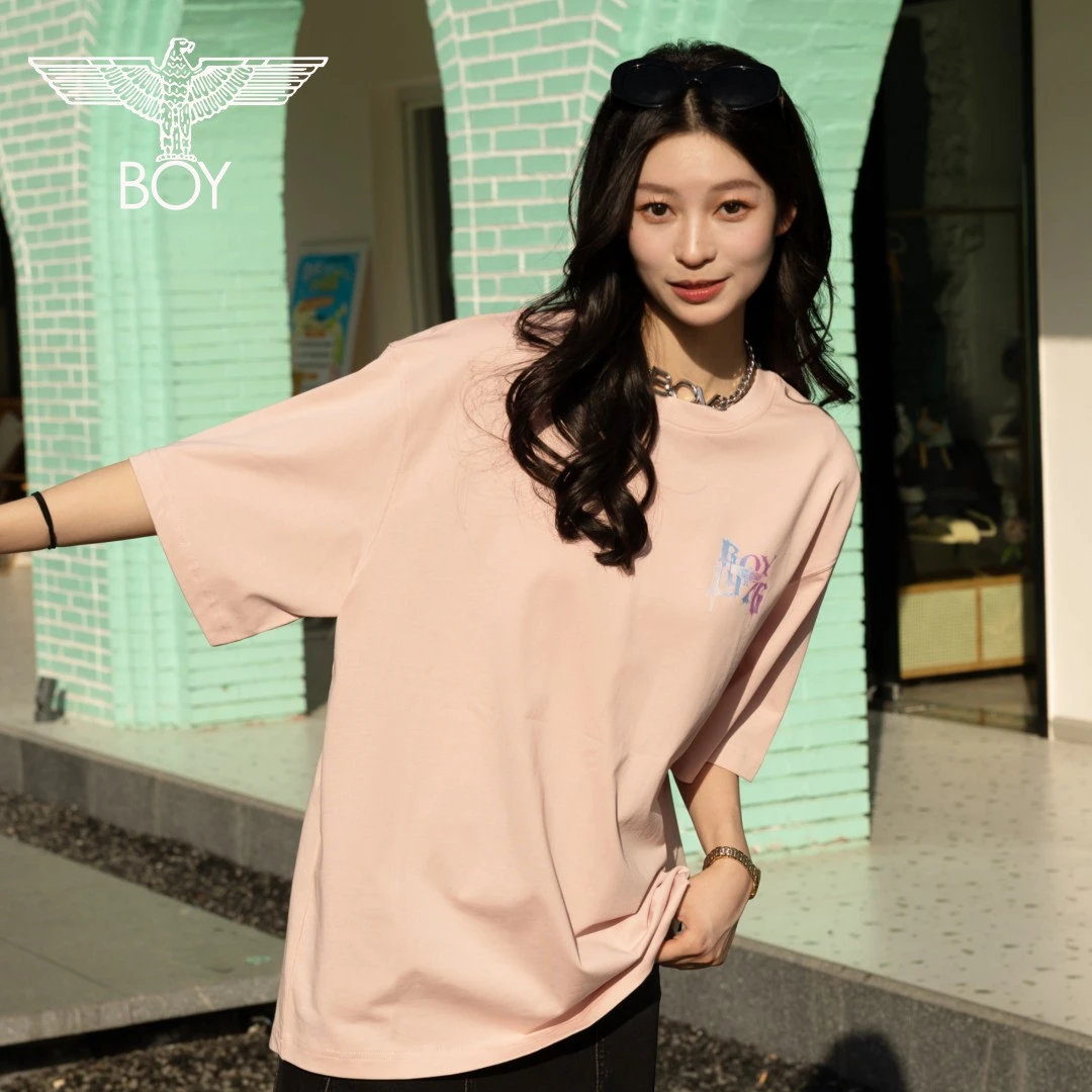 【绕鹰流云】BOYLONDON夏季长款情侣同款炫彩三鹰标宽松半袖N01066