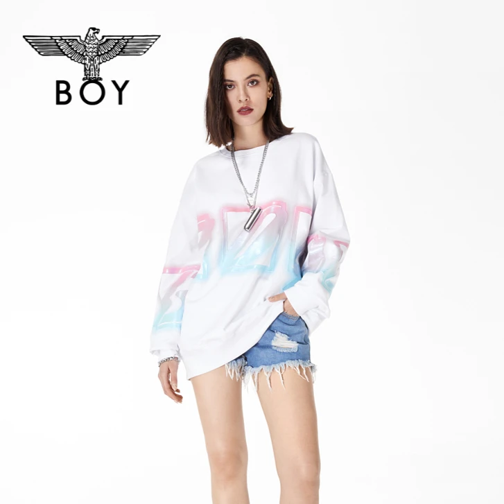 【一抹霓虹】BOYLONDON渐变印花休闲套头宽松圆领卫衣潮流 N03008