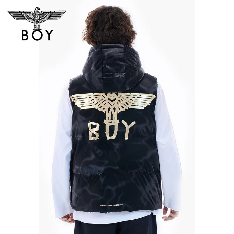【骑士玩家】BOYLONDON 羽绒马甲秋冬季保暖老鹰黑色情侣背心N30004