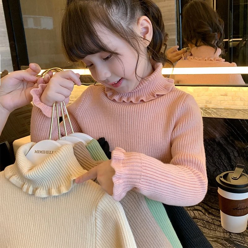 优选女童加绒毛衣一体绒高领打底衫冬装2023新款洋气儿童纯色针织