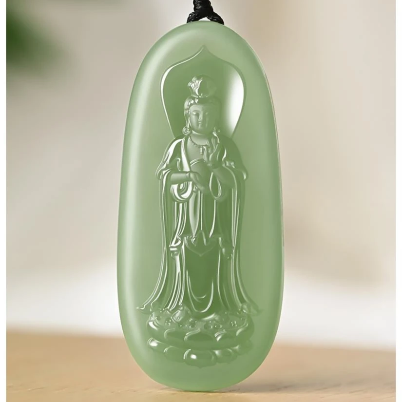 和田玉青海料湖水绿观音菩萨吊坠男士挂件天然玉石珠宝玉佩玉坠