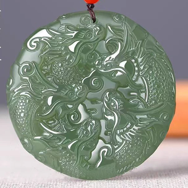 和田玉湖水绿九龙玉牌玉吊坠玉佩男士男款双面雕刻龙牌女款有证书
