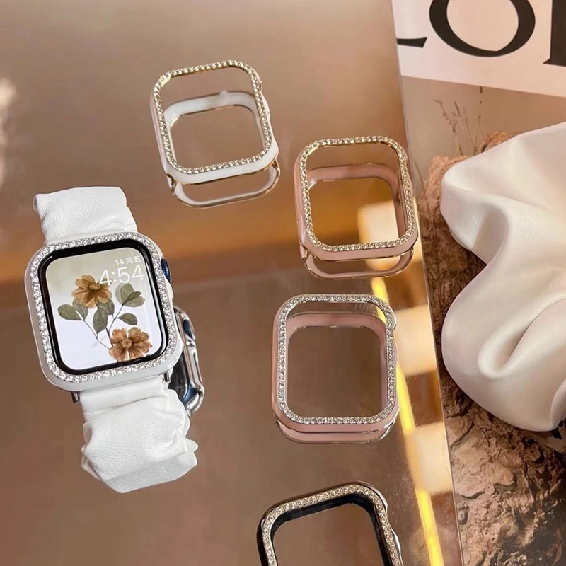 适用iwatch8苹果手表保护套iwatch1-7代SE镶钻双色表壳半包防划框