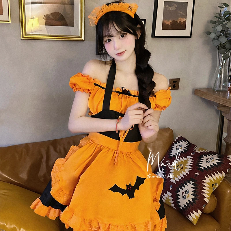 有心论 万圣节女仆套装cos服女巫吸血鬼女佣Lolita大码南瓜连衣裙