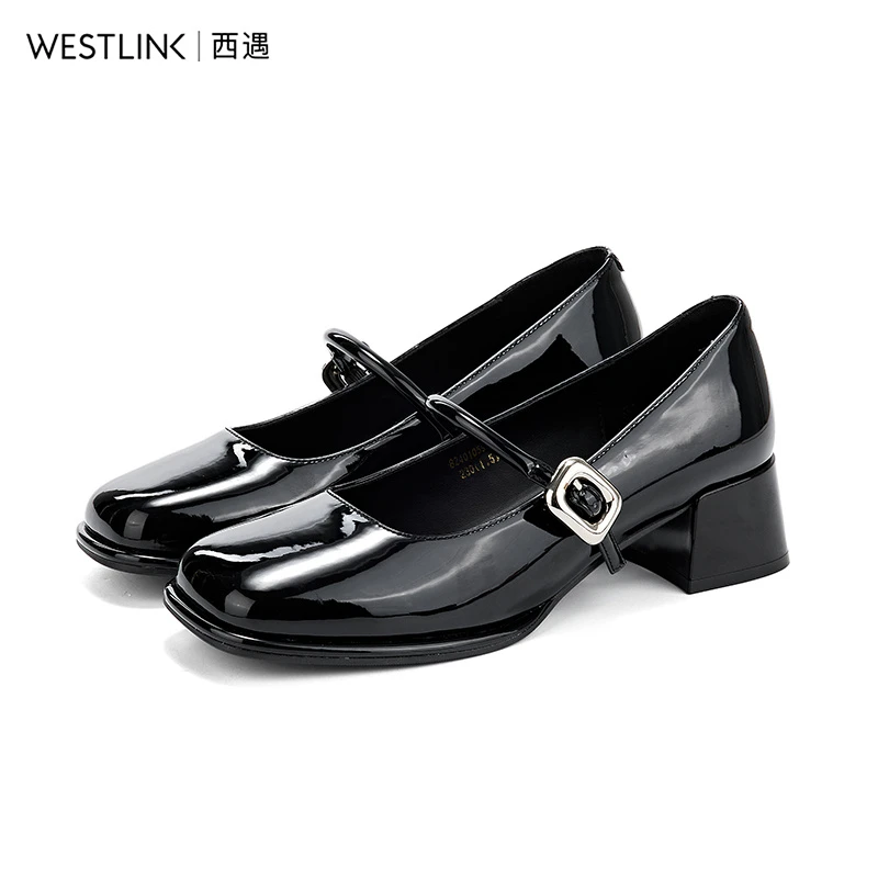 Westlink/西遇玛丽珍鞋女2024夏季新款方头单鞋高跟小皮鞋英伦风