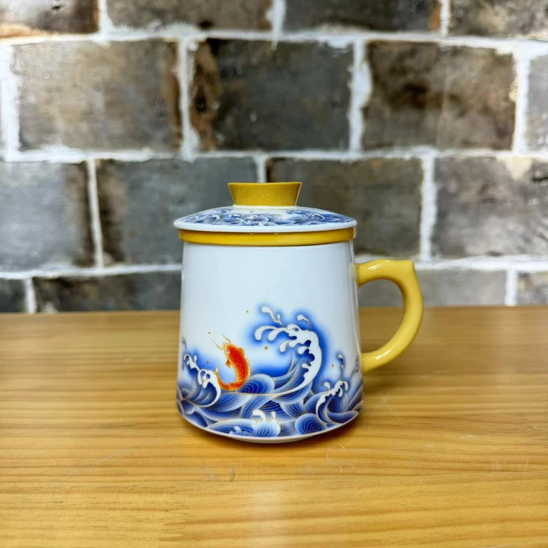 海浪锦鲤白瓷办公老板杯ZH455