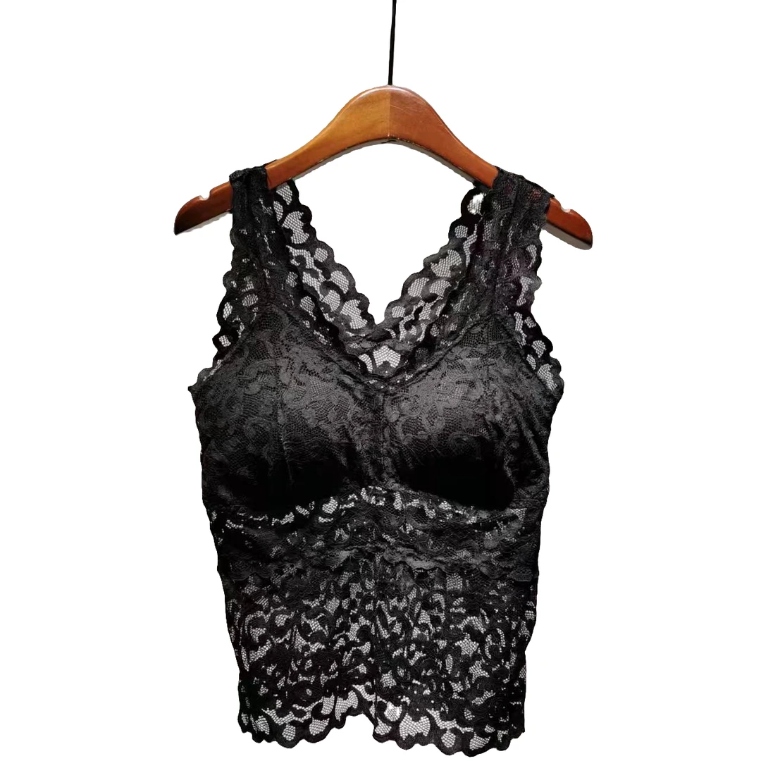【严姐服饰】女士网红内塔蕾丝大码黑色百搭防走光性感背心时尚A06