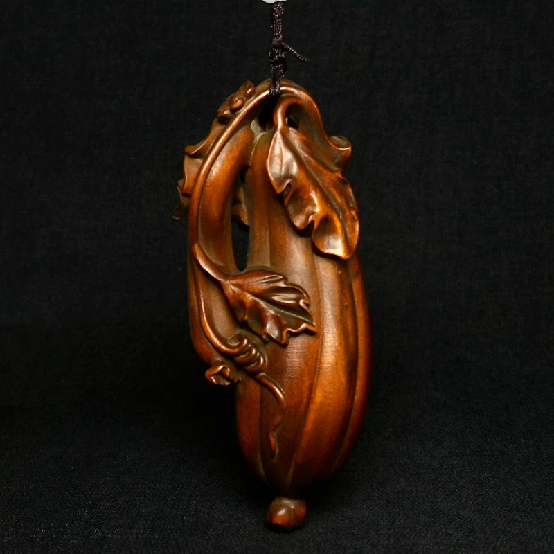 古玩杂项小叶黄杨木雕刻丝瓜手把件瓜瓜来财 送礼把玩 长 9.3公分