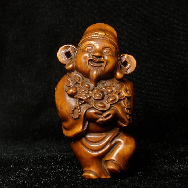 黄杨木雕刻财神像 居家装饰 收藏把玩件 高度 8公分