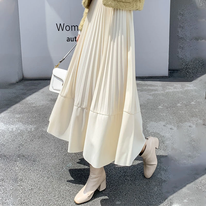 垂感拼接百褶大摆针织伞裙女春夏遮胯中长a字裙高腰显瘦半身裙