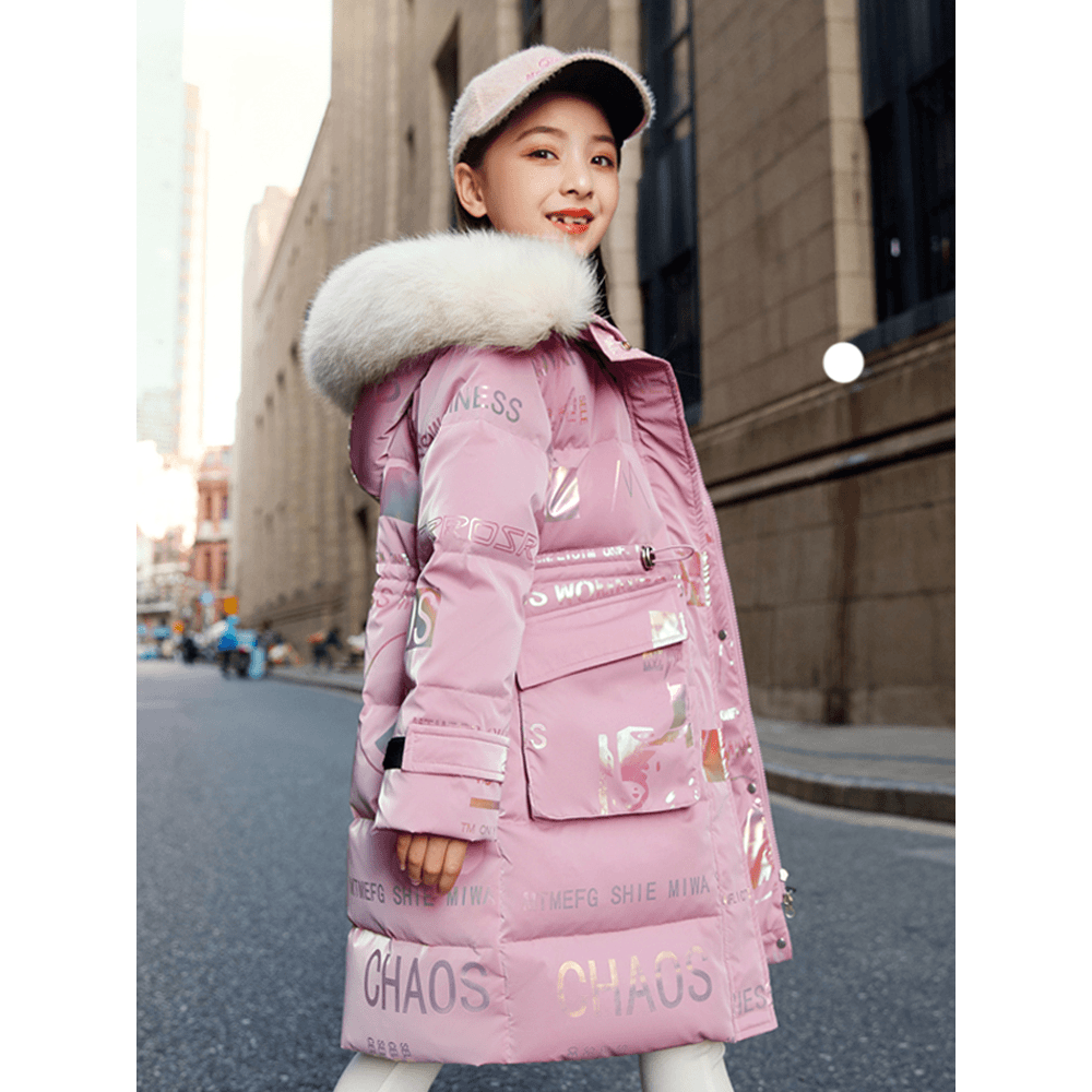 balaen/巴拉恩 儿童羽绒服女童2023新款洋气中长款亮面加厚中大童装亲