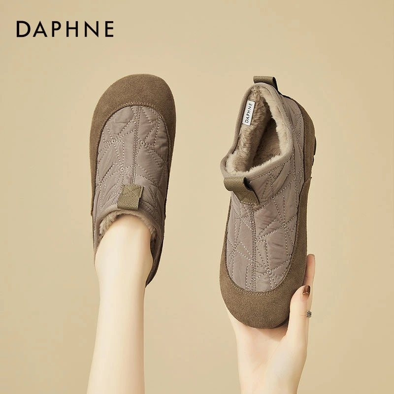 达芙妮一脚蹬妈妈鞋加绒棉鞋2025新款冬季爆款复古软底百搭豆豆鞋