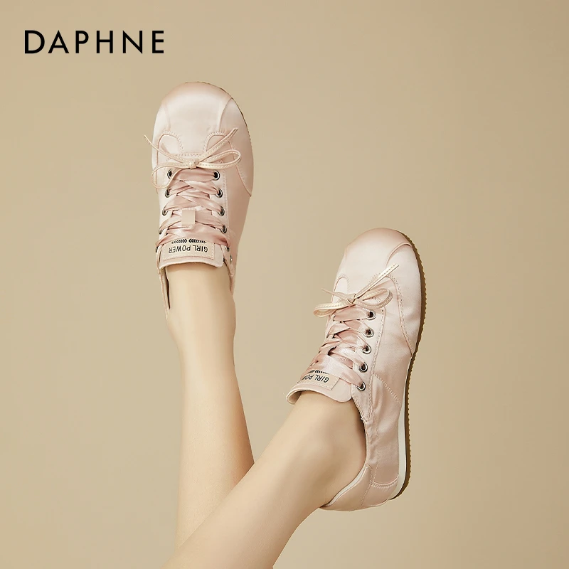 达芙妮蝴蝶结粉色芭蕾舞鞋女2025夏季新款软底德训鞋平底小白鞋女