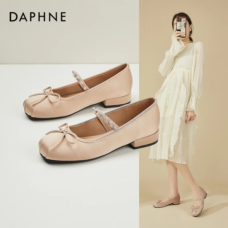 达芙妮复古芭蕾舞单鞋2025夏季爆款蝴蝶结浅口绸缎平底玛丽珍女鞋