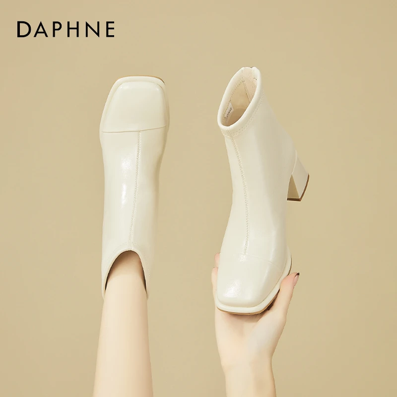 高跟达芙妮粗跟洋气小短靴女2025女爆款秋季单靴时尚靴子感瘦瘦靴