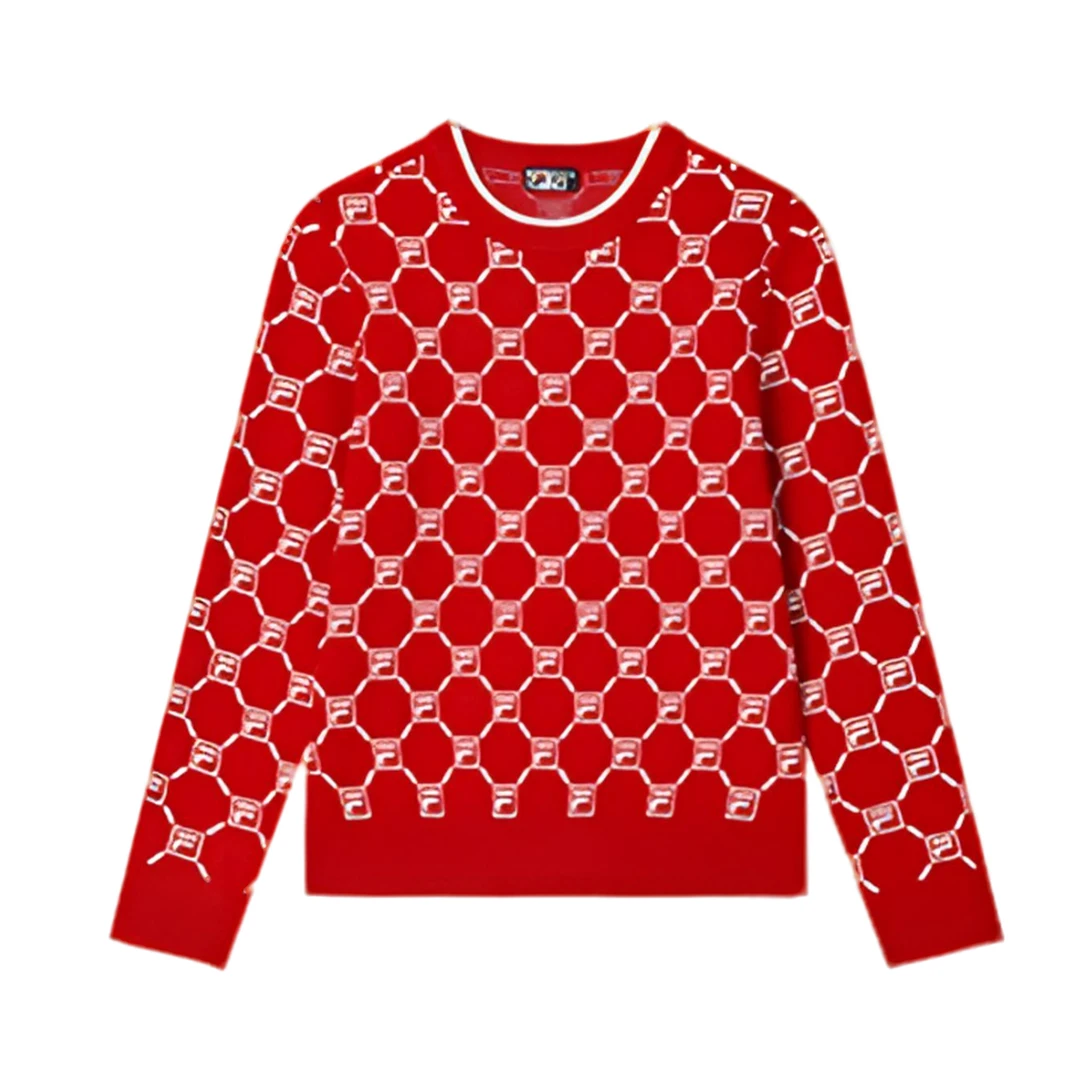 Fila/斐乐女子新款经典圆领套头时尚拼接编织衫休闲F11W518402F