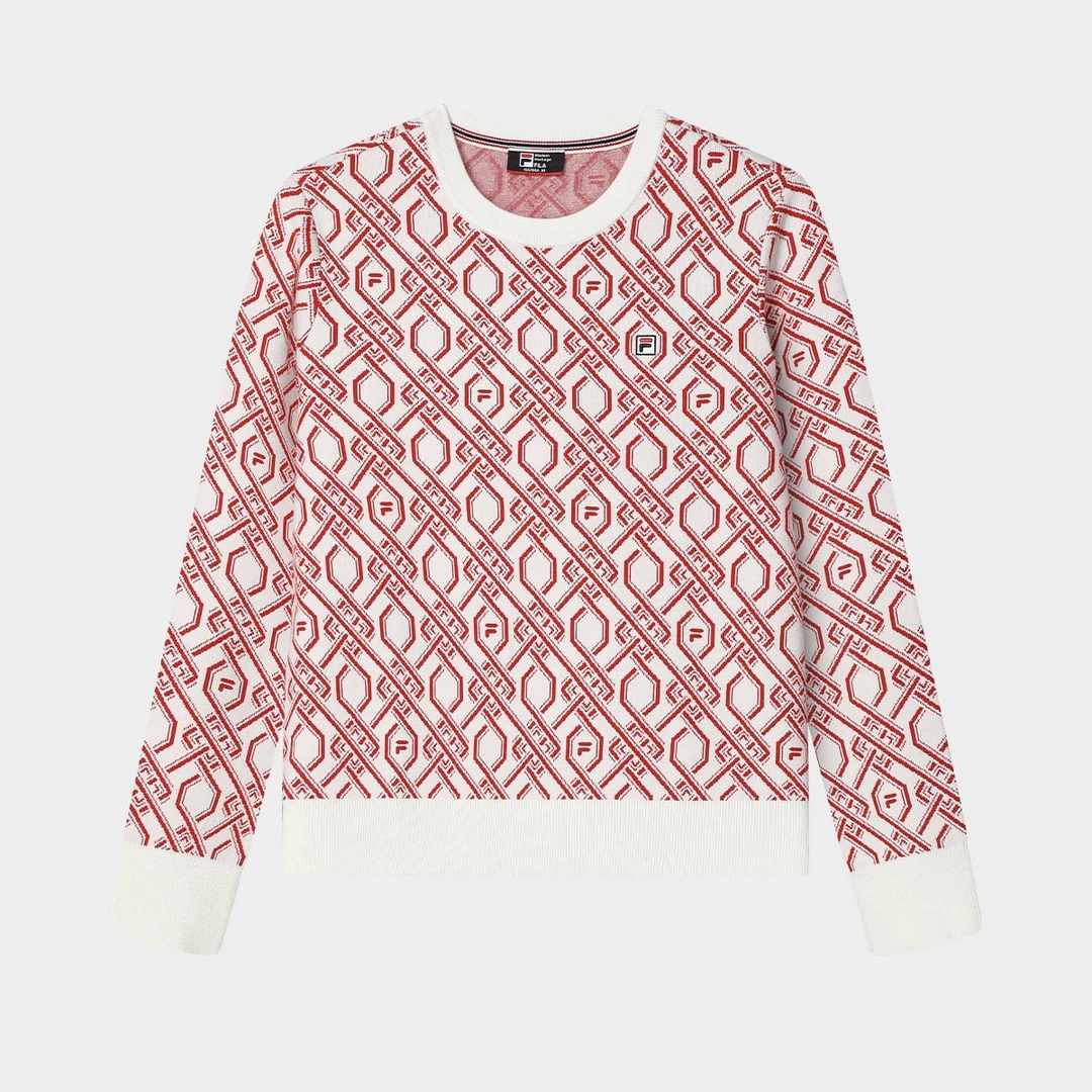 Fila/斐乐女子经典商务圆领套头长袖编织衫F61W513401A