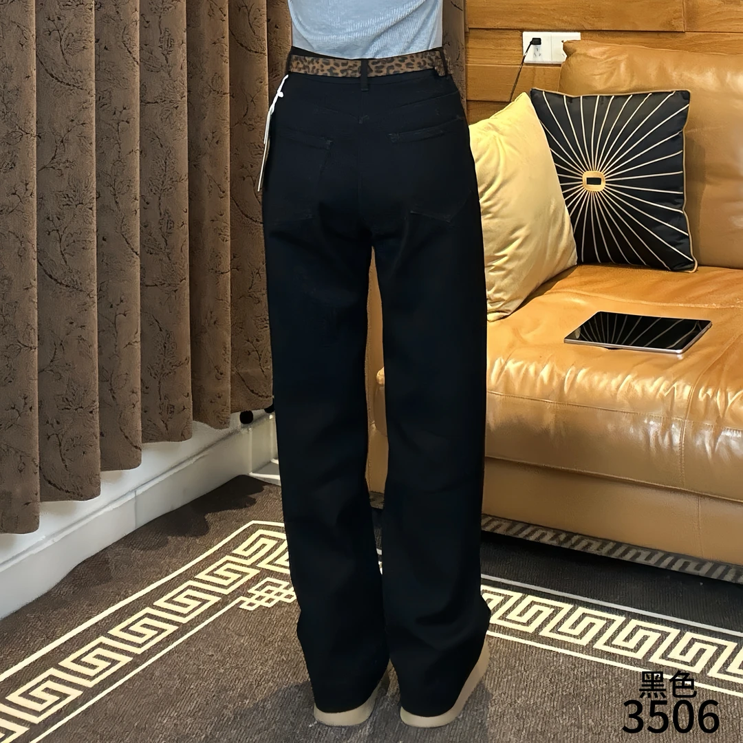 Saeda女装时尚百搭加绒牛仔裤+豹纹腰带YF3506