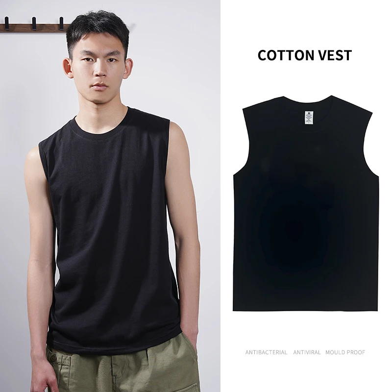【纯棉7A抗菌】美式重磅230G无袖坎肩T恤百搭纯色夏季背心男士运动