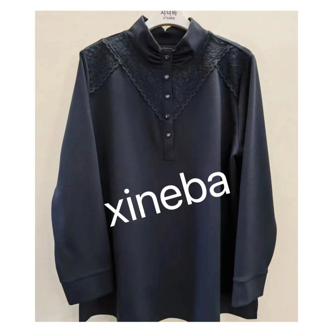 【xineba】韩国半开领小衫时尚女士打底百搭休闲拼接女款舒适套头