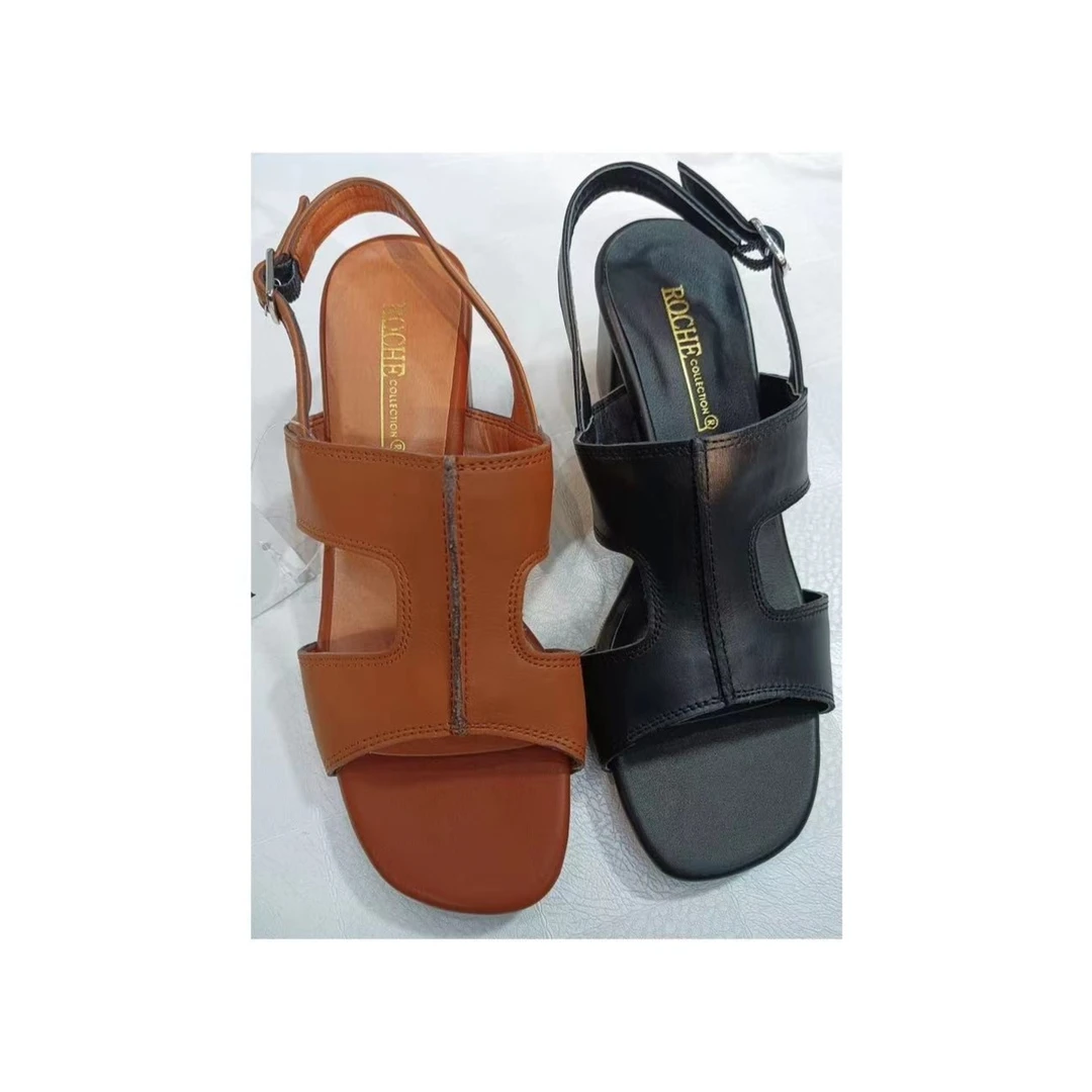 【xineba】韩国女士纯皮方跟凉鞋时尚夏季百搭女款休闲舒适方头