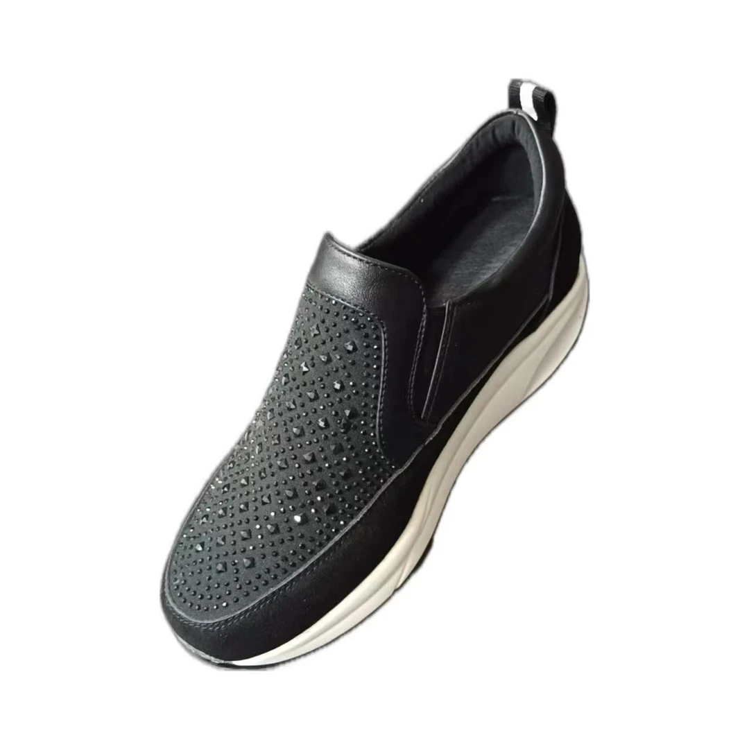 【xineba韩国鞋】黑色带钻轻便休闲鞋2024新款女士时尚洋气舒适百搭